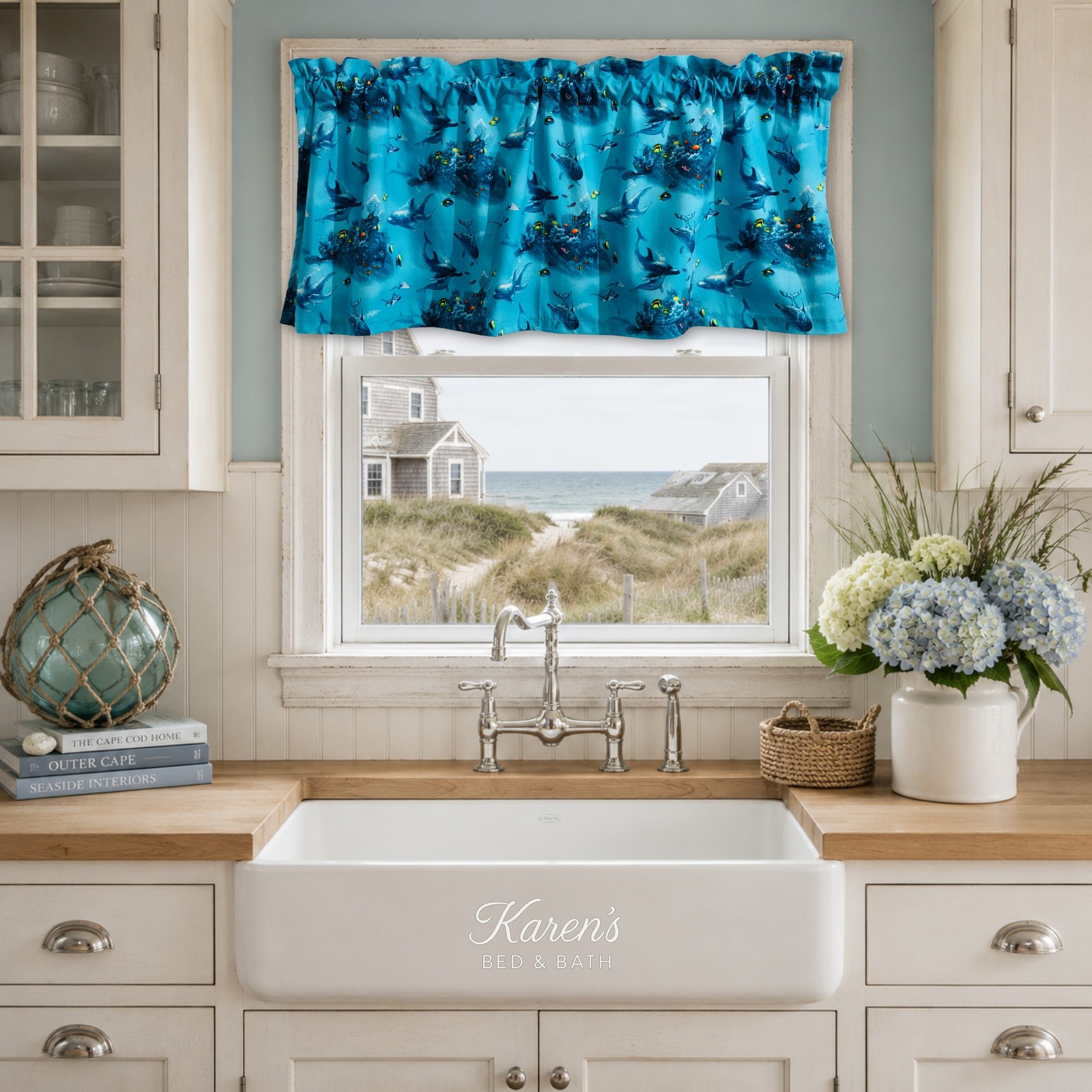 Tropical Dolphin Valance Nautical Underwater Ocean Fish Coral Reef Coastal Beach