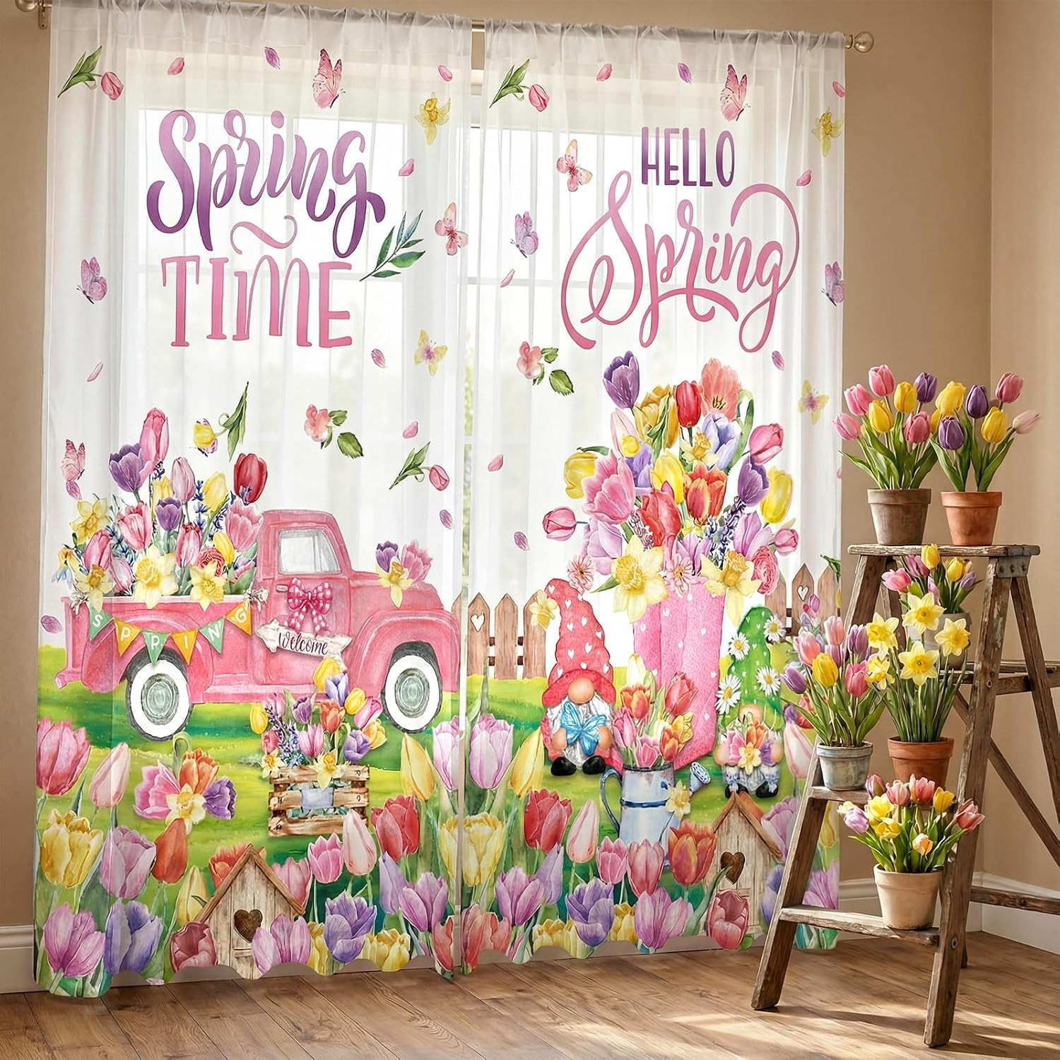2 Pcs Easter Curtains for Living Room Rabbit Egg Cross Curtains 52 X 84 Inches E