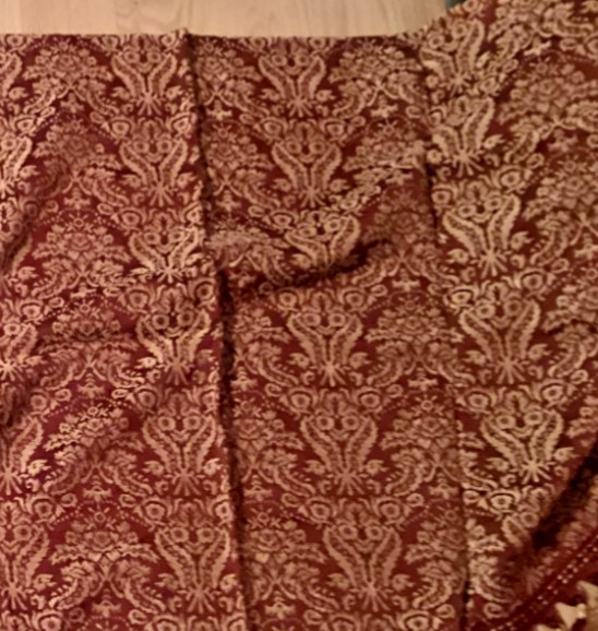 CROSCILL CHENILLE Red/Gold Brocade VALANCE 40″x 40″ w/ Tassels