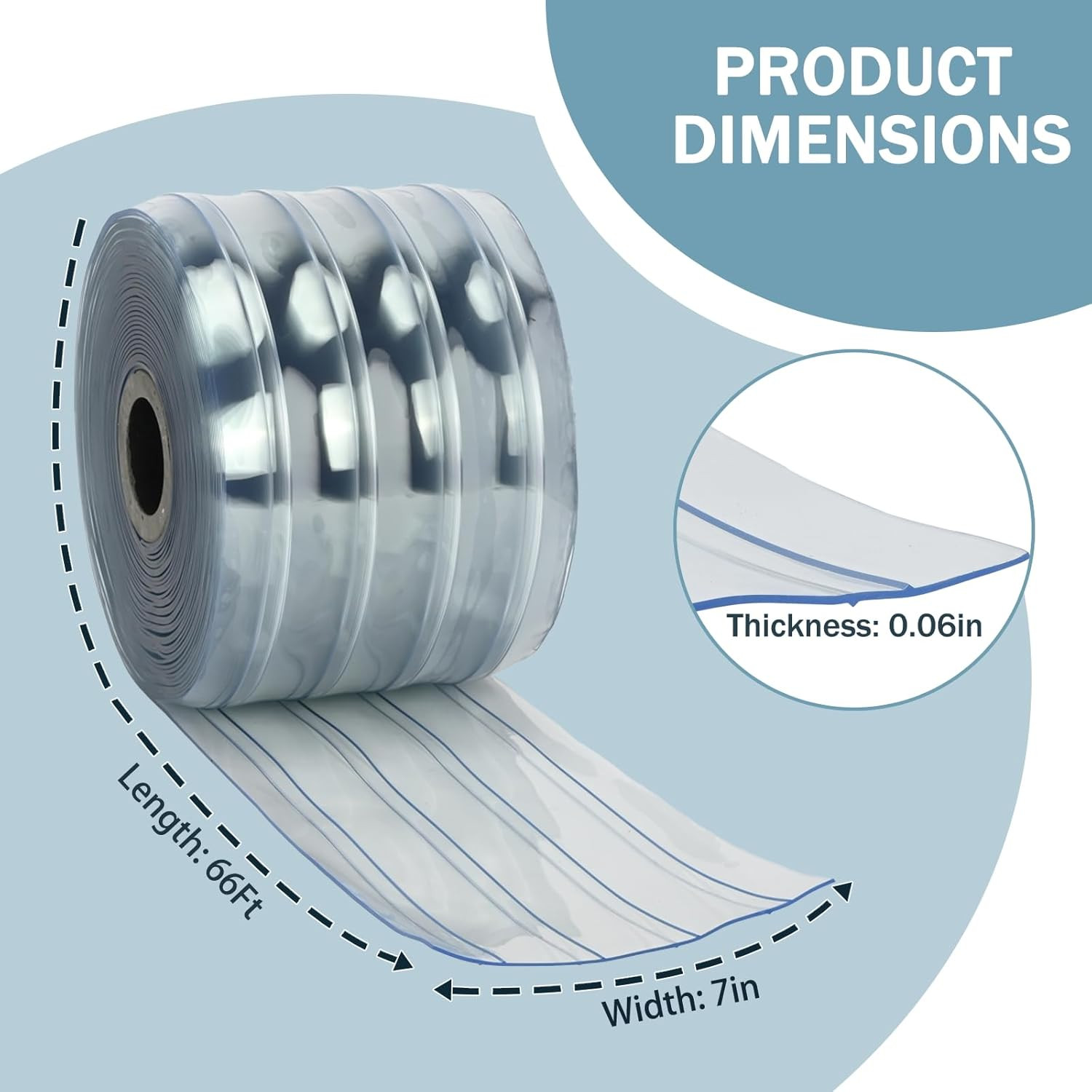 Clear PVC Strip Curtain Replacement, 66 Ft *7 in * 0.06In Plastic Vinyl Strip Wa