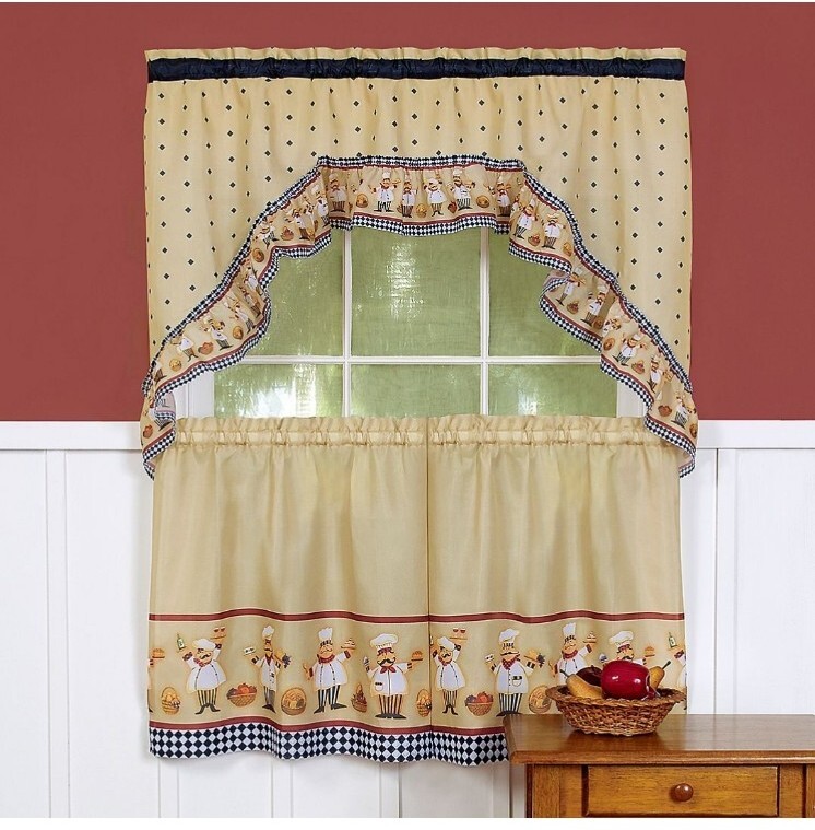 Kitchen Curtains Tier & Swag Set (57″x36″) Tier & (57″x30″) Swag CUCINA FAT CHEF