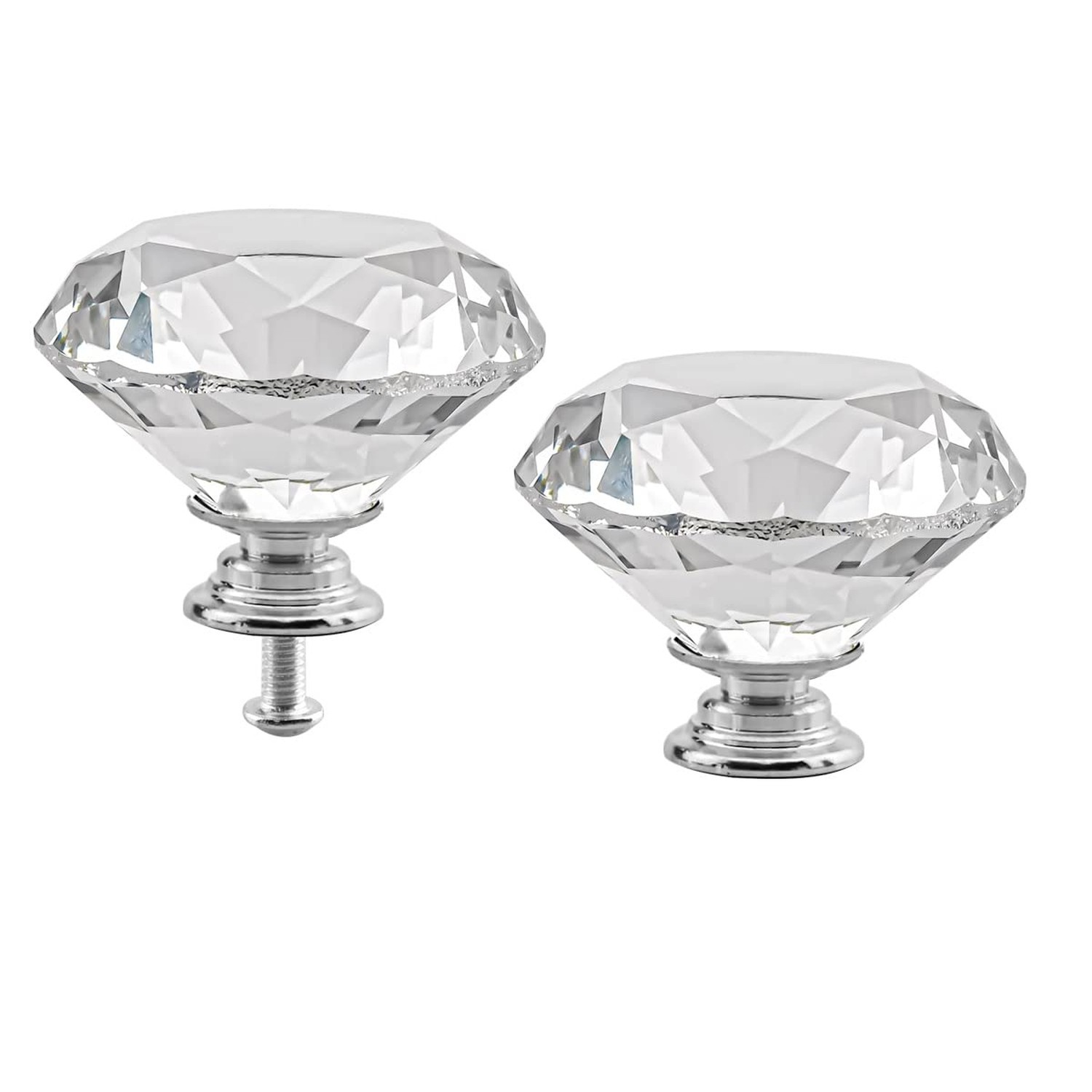 Crystal Cabinet Knobs 2Pack Clear Glass Diamond Shape Drawer Knobs 50mm Diamo…