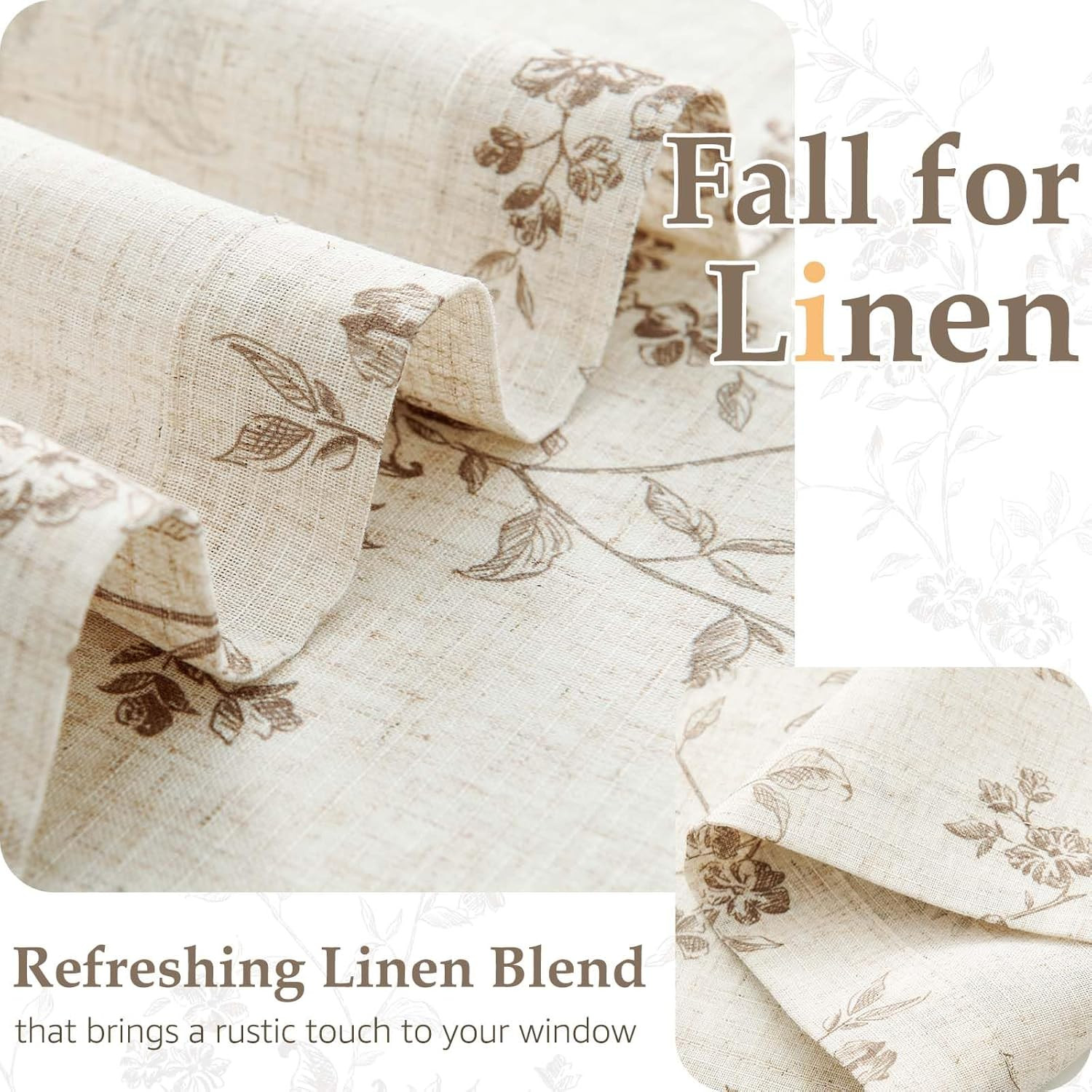 jinchan Floral French Door Curtain Panel Farmhouse Decor Light Filtering Linen w