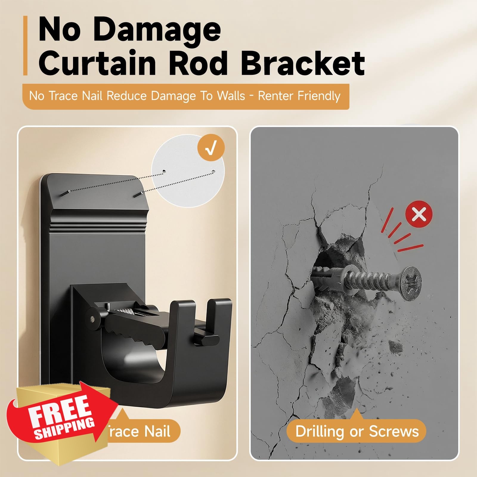 CTBOM Curtain Rod Brackets 4Pcs Black