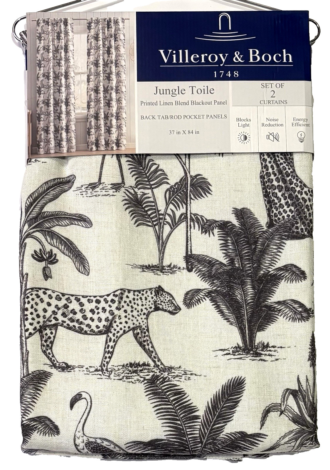 Villeroy & Boch Jungle Leopard Toile Curtains 37x 84 Pair Black Out Panels Panel