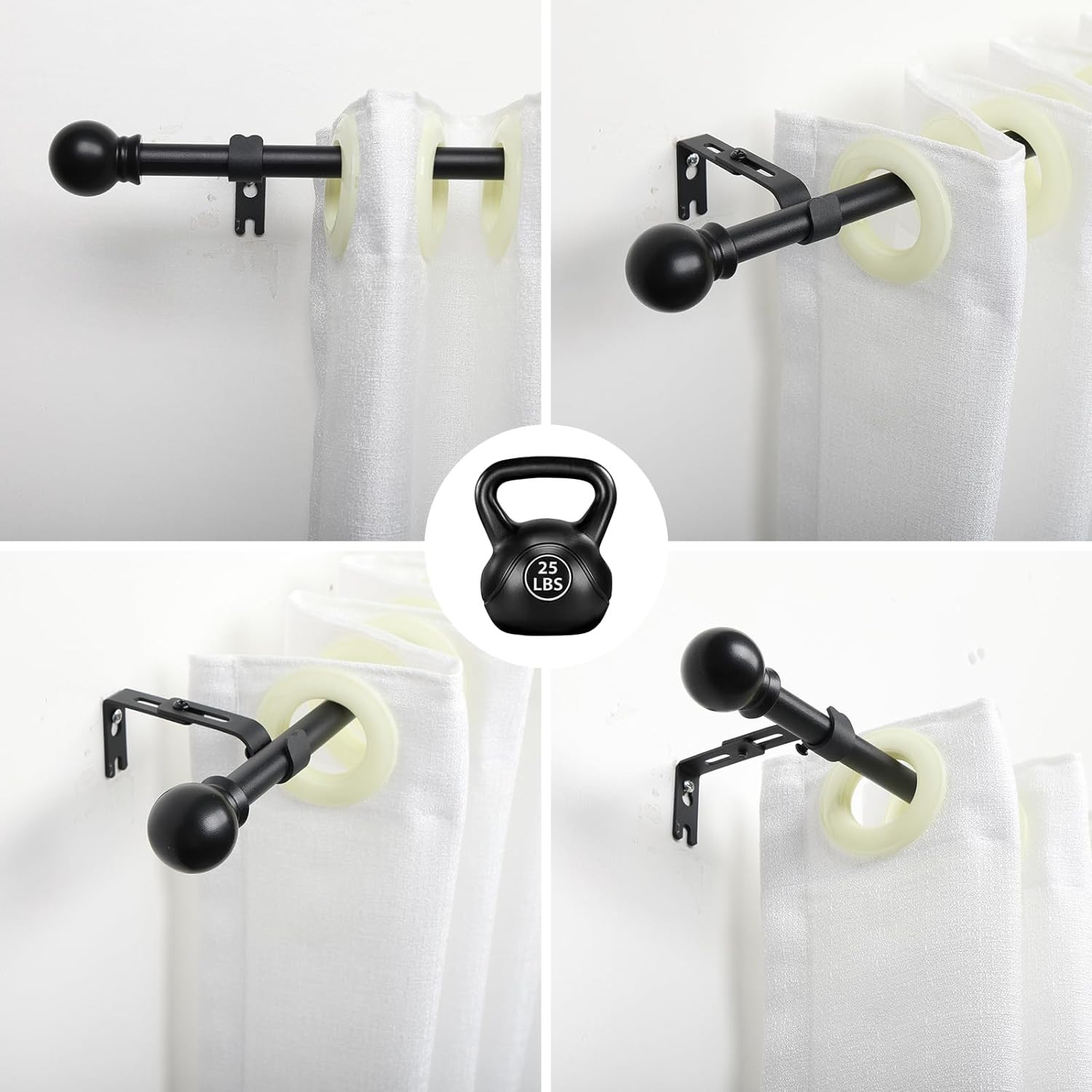 For Window size 36″-62″ in long Matte Black metal Window Curtain Rod post holder