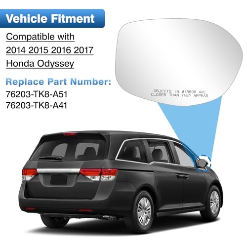 Glass Compatible with Honda Odyssey 2014 2015 2016 2017, Passenger Side Mirror
