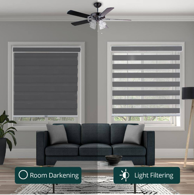 Cordless Light Filtering Dual Layer Zebra Roller Shade 27 in. W x 72 in. L