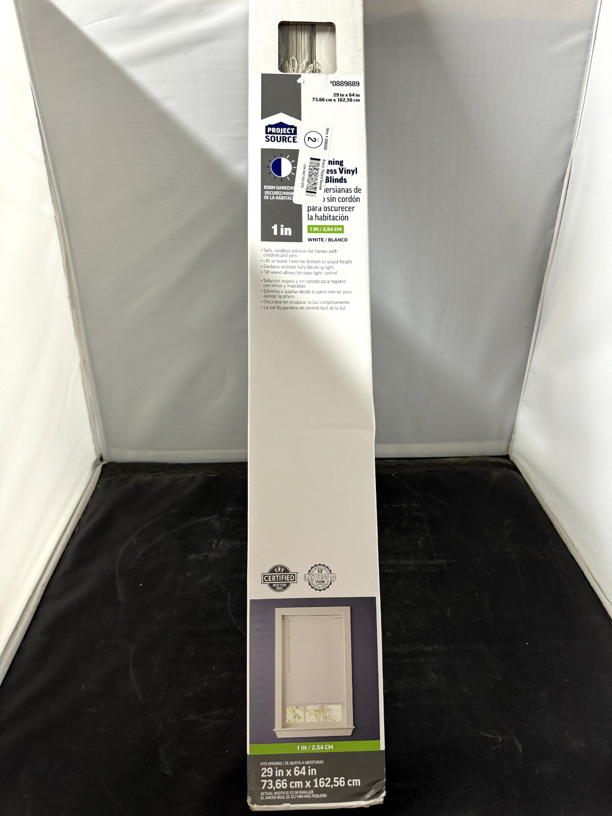 Project Source 1-in Slat Width 29-in x 64-in Cordless White Vinyl Room Darkening