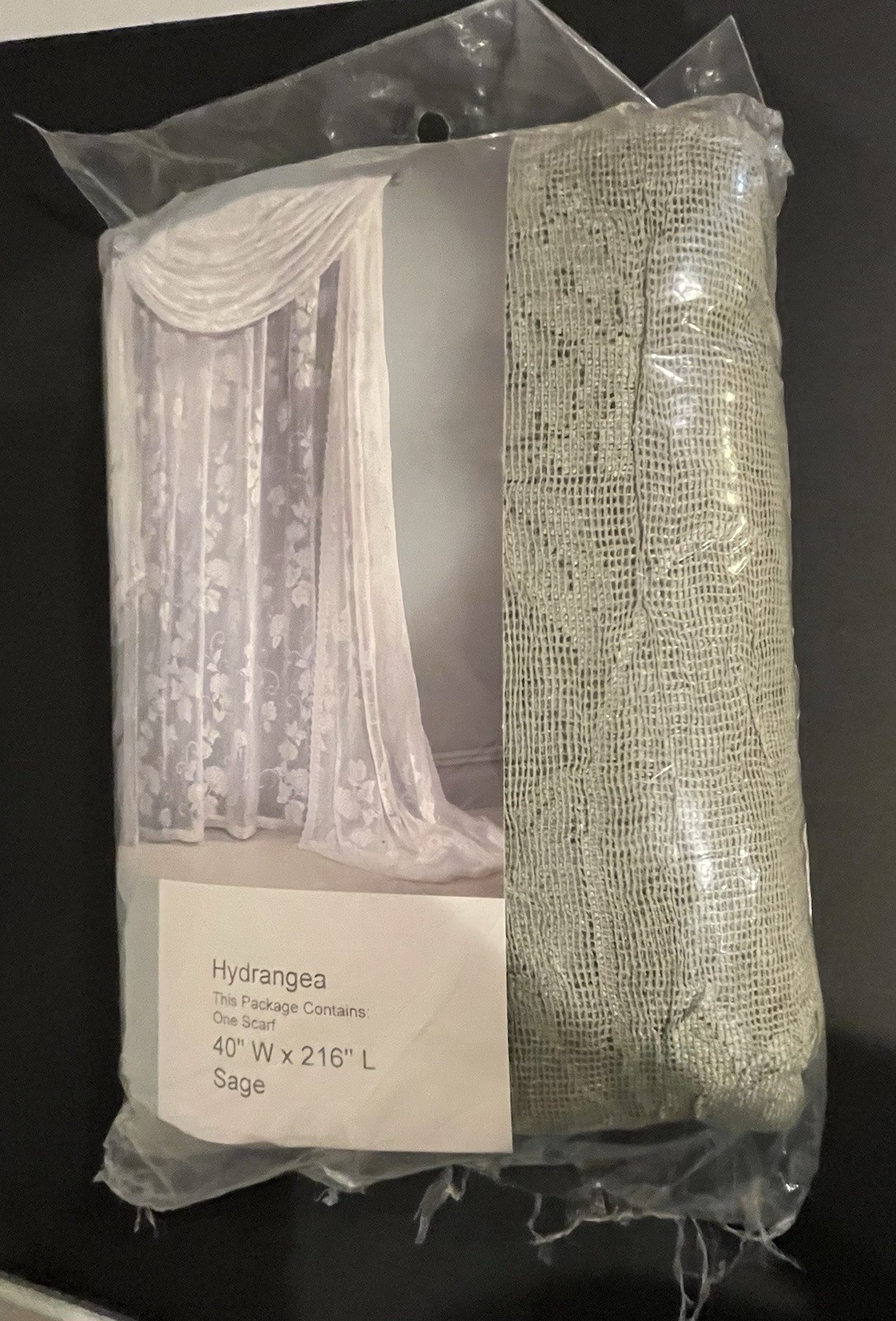 2 S. Lichtenburg & Co. Hydrangea Window Scarf Treatments Sage 40”W X 216”L NIP