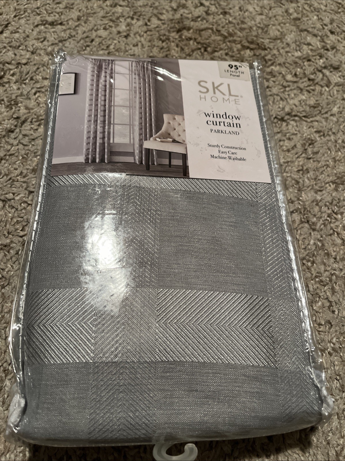 Saturday Knight Ltd Parkland Windowpane Tailored Fabric Panel – 55×95″ Dove Gray
