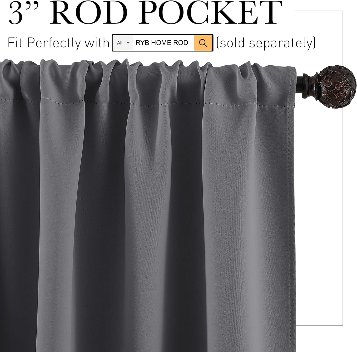 Blackout Curtains 42″ x 36″ Grey 2 Panels Short Window Thermal Insulated