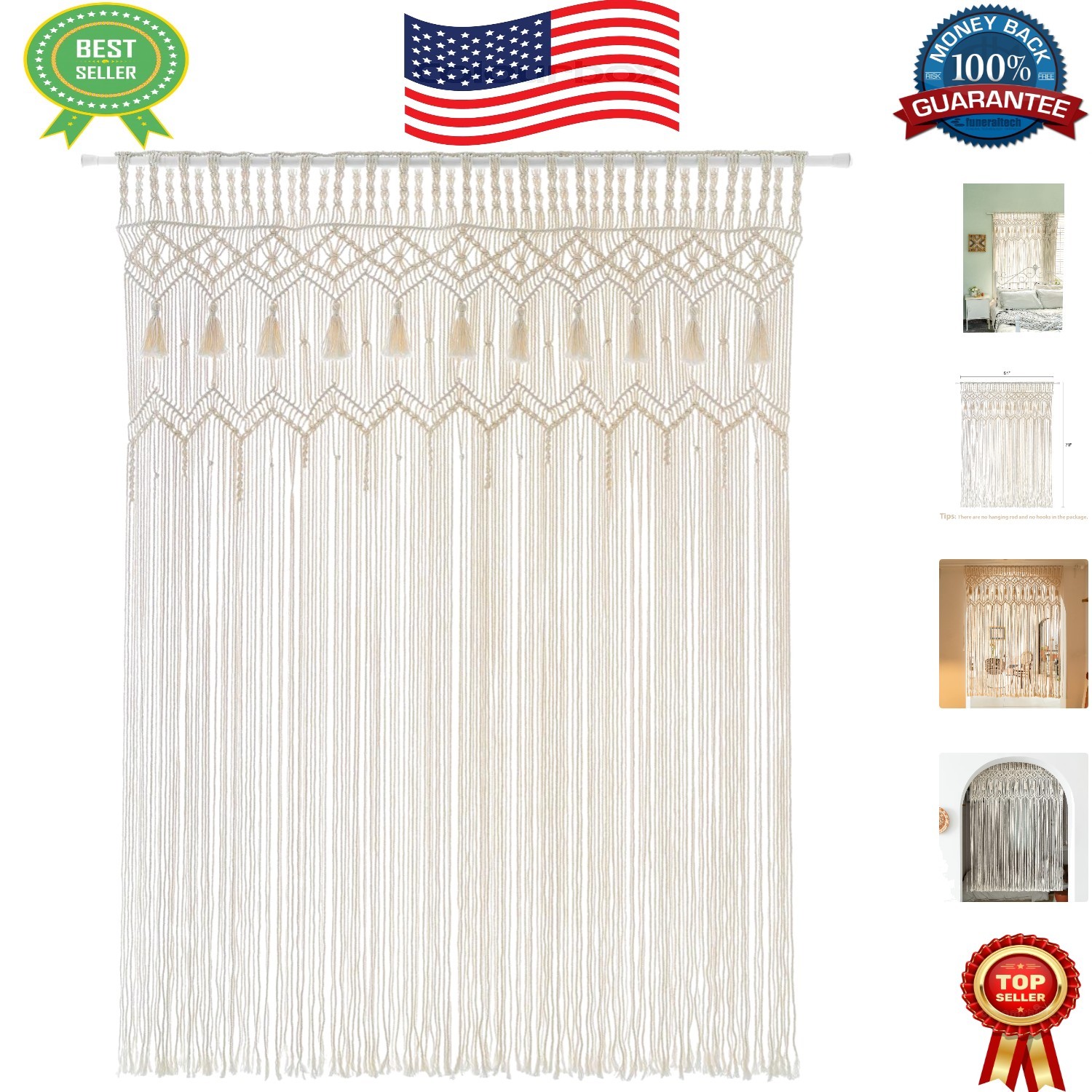 Versatile Macrame Wall Hanging – 51”W x 70”L for Window and Doorway Decor