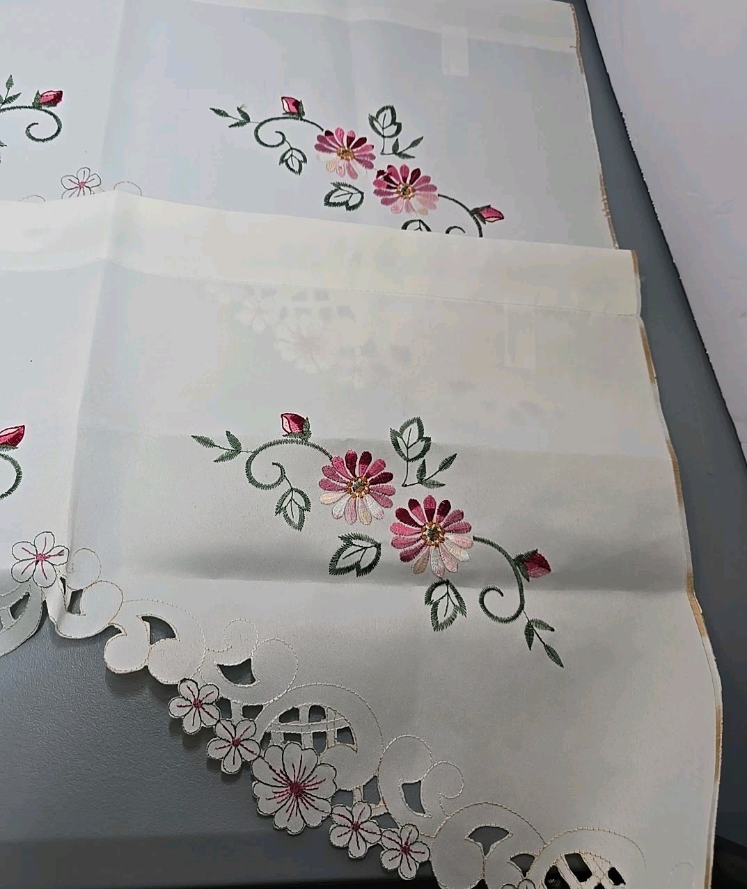 2 Embroidered Hummingbird Window Valance Spring Blooms Birds Valance 40″L×14″