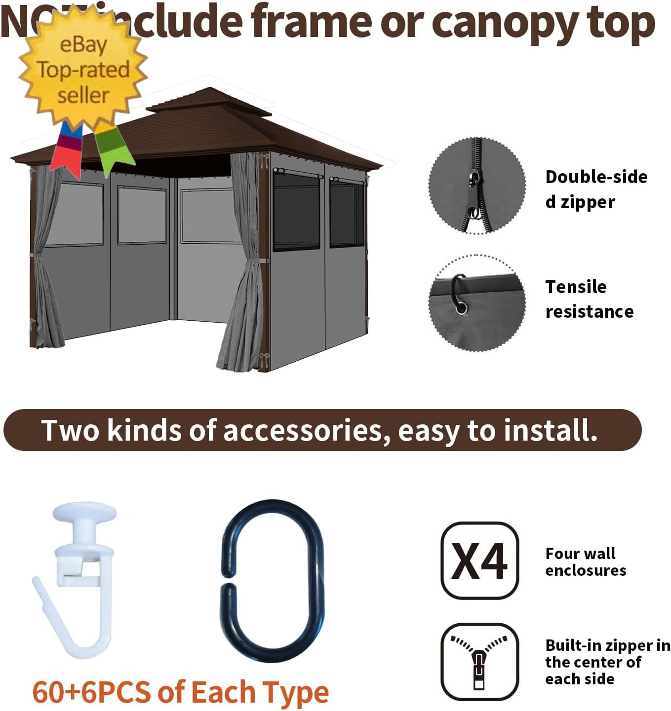 Gazebo Universal Replacement Privacy Curtain, 12’X12′ Gazebo Curtains Outdoor Wa