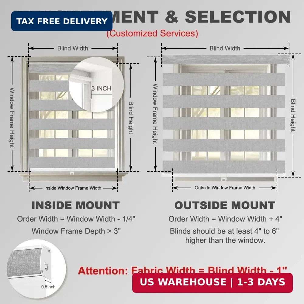 SEEYE Custom Size Cordless Zebra Blinds for Windows, 70% Shading Free-Stop Rolle