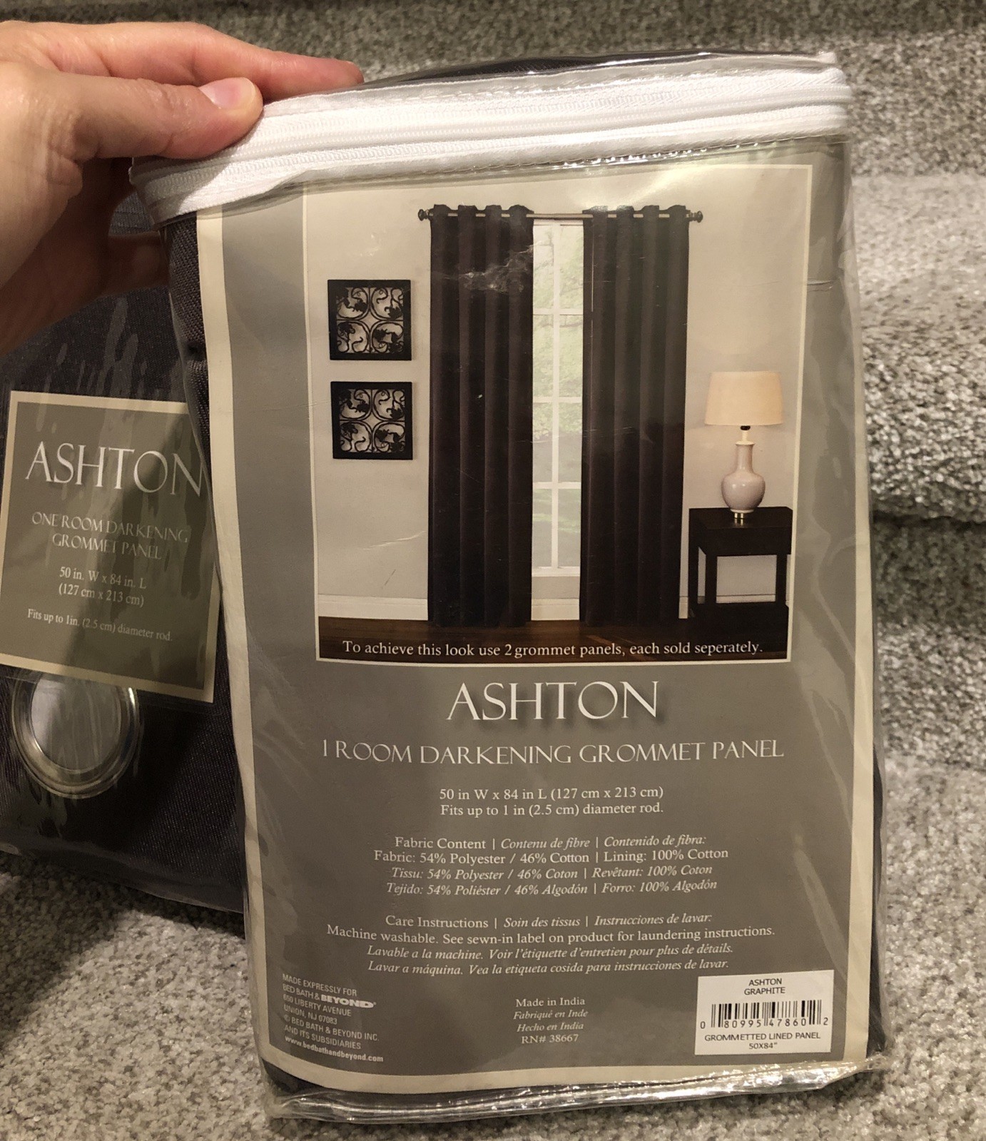 (2)Ashton Graphite Grey Grommet Top 50″ X 84″ Room Darkening Window Panel