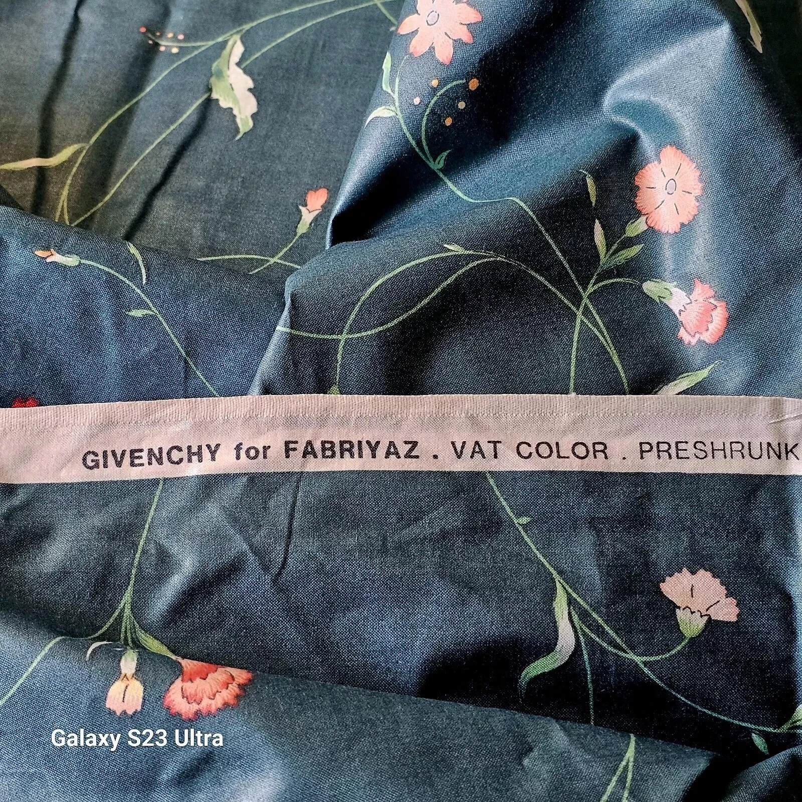 Vtg Custom Pleated Curtains Drapes Givenchy Green Floral Lined Cotton 100″x82″