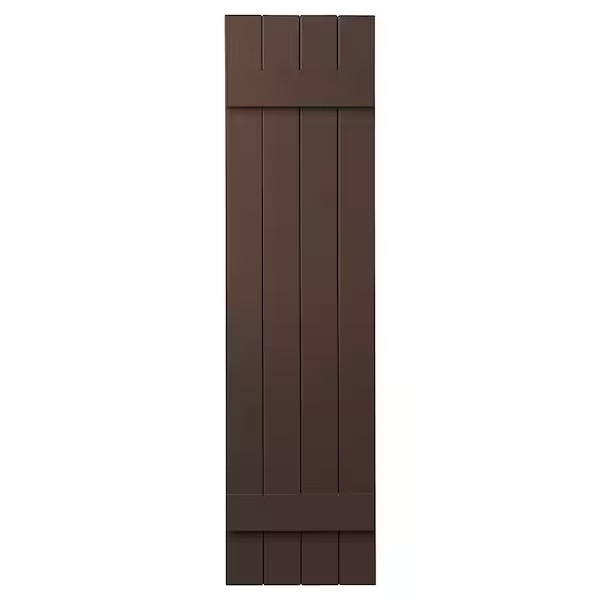 Brown 15 in. x 47 in. Polypropylene 4-Board Closed Board & Batten Shutters Pair