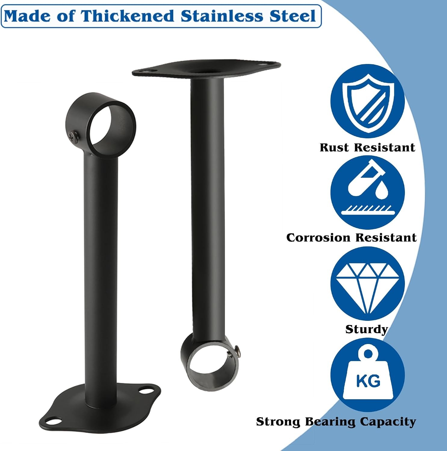 4 Pack Ceiling Curtain Rod Brackets Adjustable Stainless Steel Holders Black