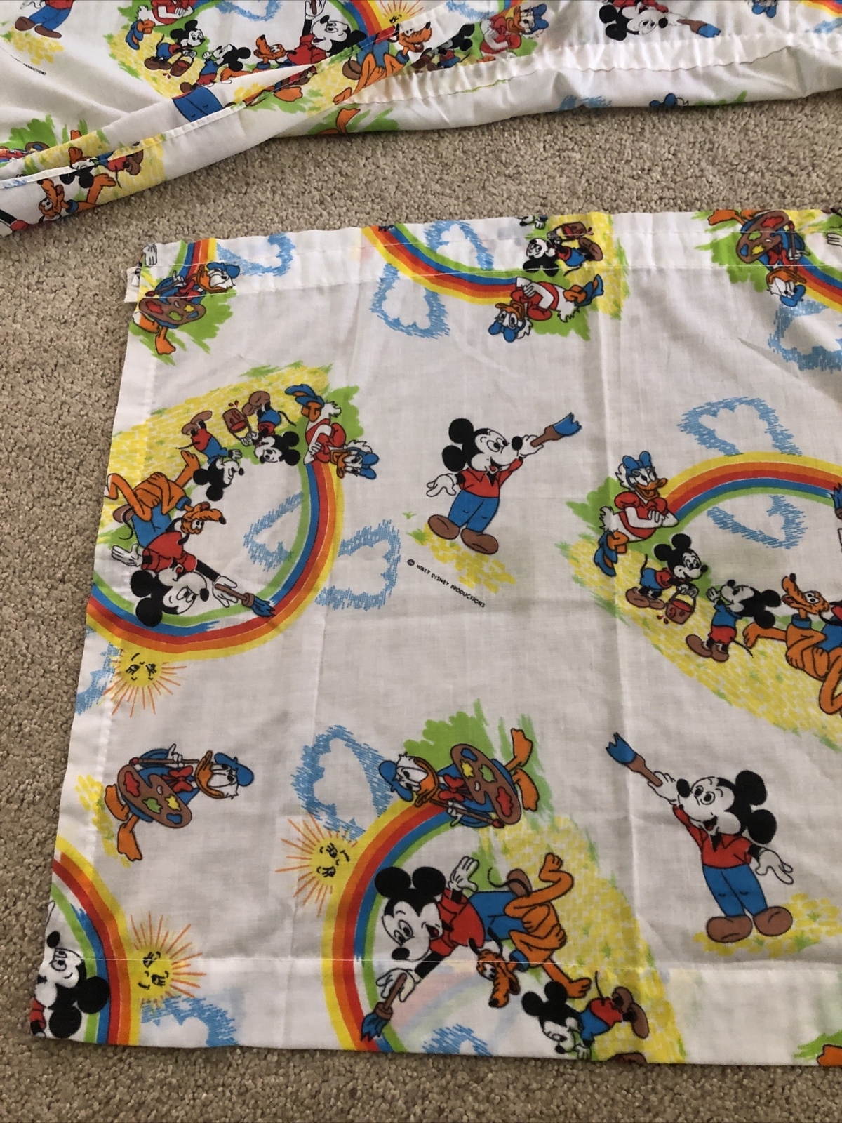 Vintage Disney Mickey Mouse Handmade Curtains Set Of 2 Painting Rainbows