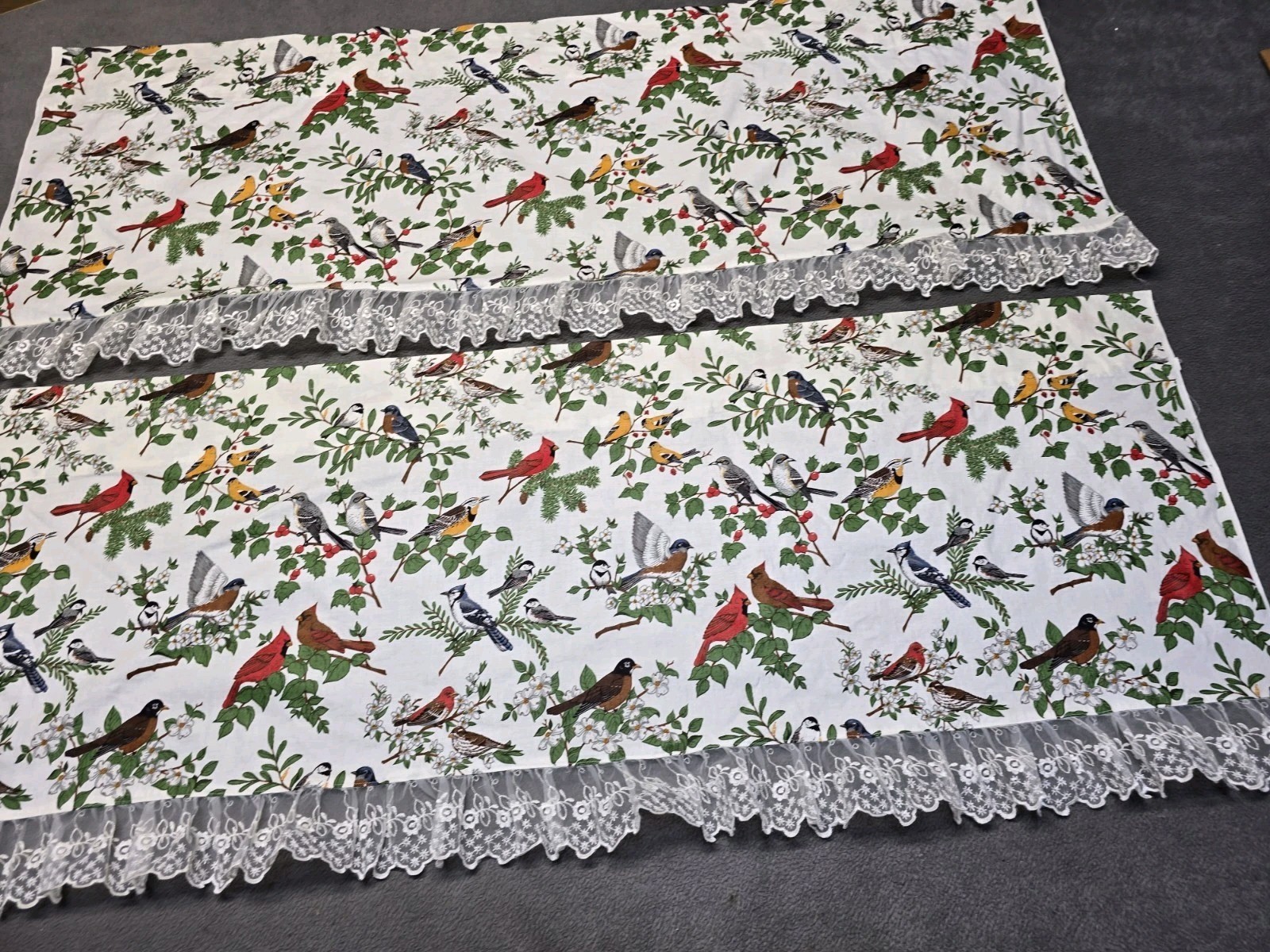 Vintage Window Valance Pair Birds V.I.P Screen Print Cranston Material Colorful