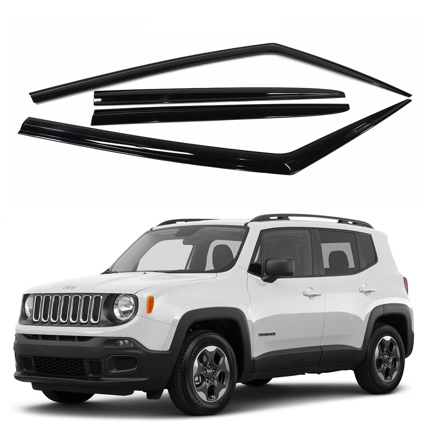 AUTOCLOVER Tape-On Rain Guards Window Visors 4 Pcs Set for Jeep Renegade 2015…