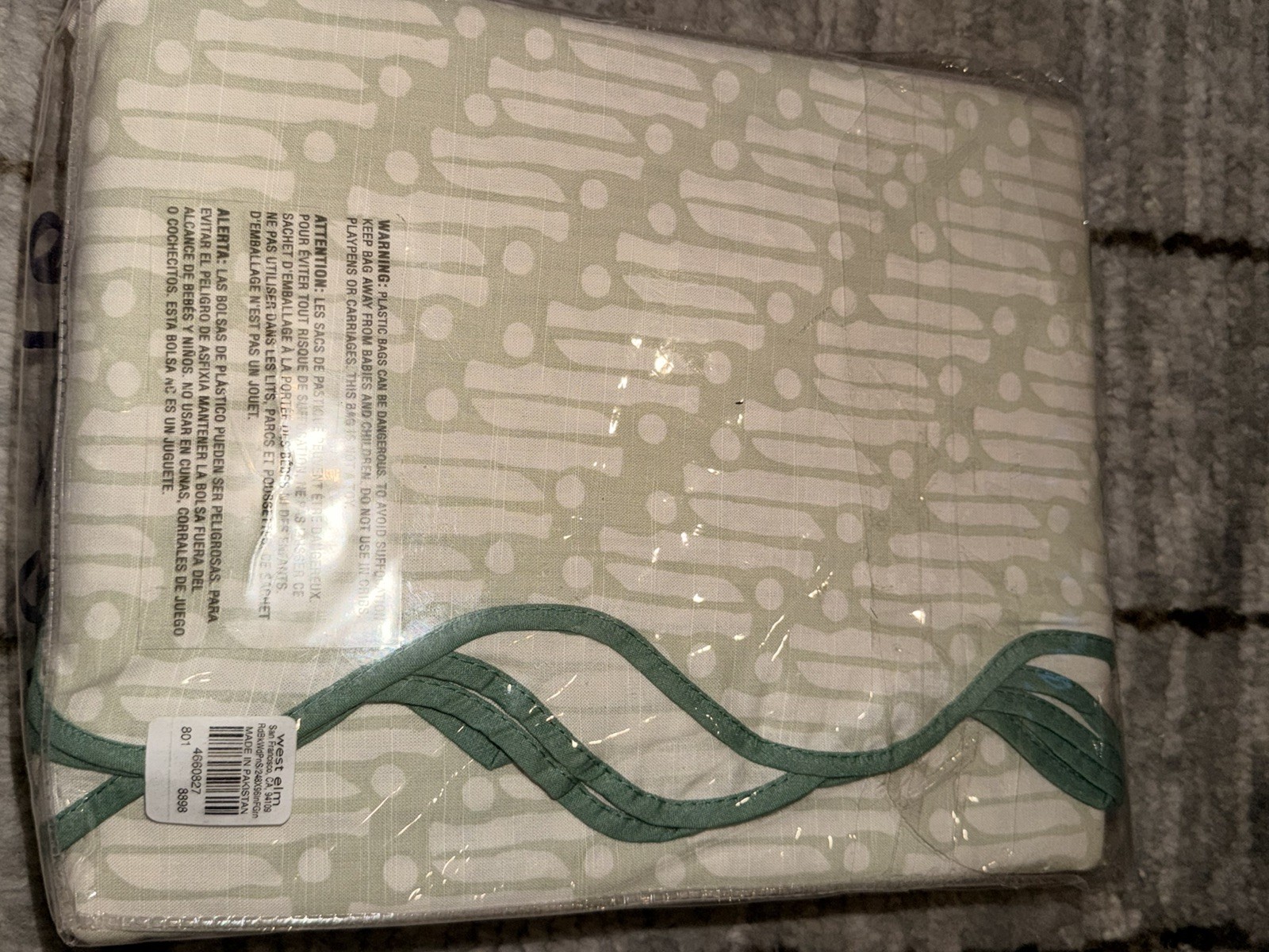 West Elm Rhode Batik Scallop Edge Cotton Curtain 48×98” Fog Green 2 Panels