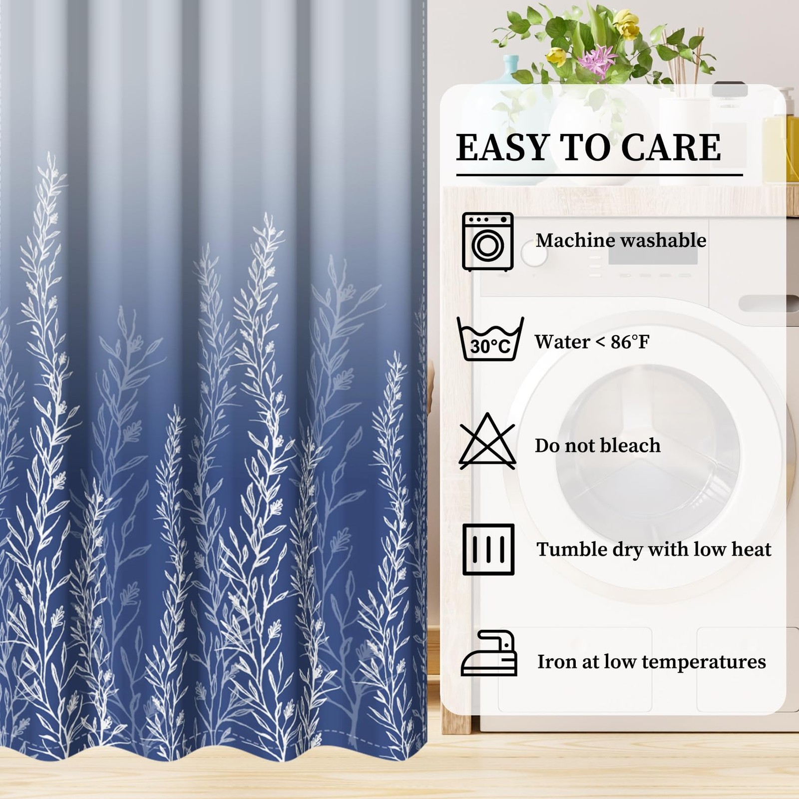 Blue Grey Gradient Wild Grass Blackout Window Curtains, Abstract Art Botanica…
