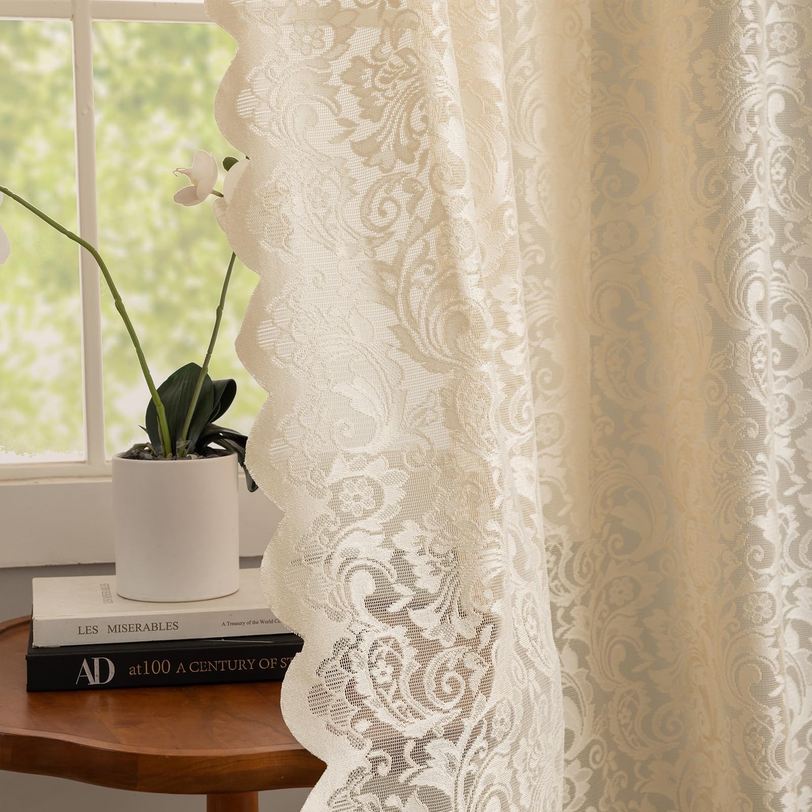 ALIGOGO Lace Beige Boho Curtains 96 Inches Long Set of 2 – Shabby Chic Semi S…