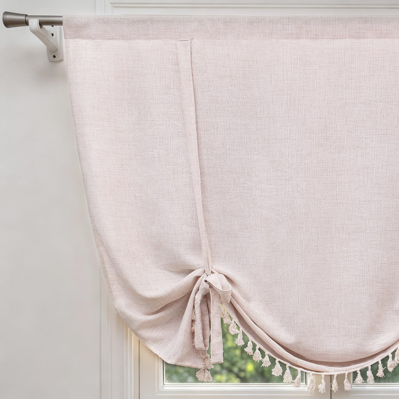 Boho Tassel Tie up Curtains Rustic Farmhouse Balloon Shades Beige Valance for Sm
