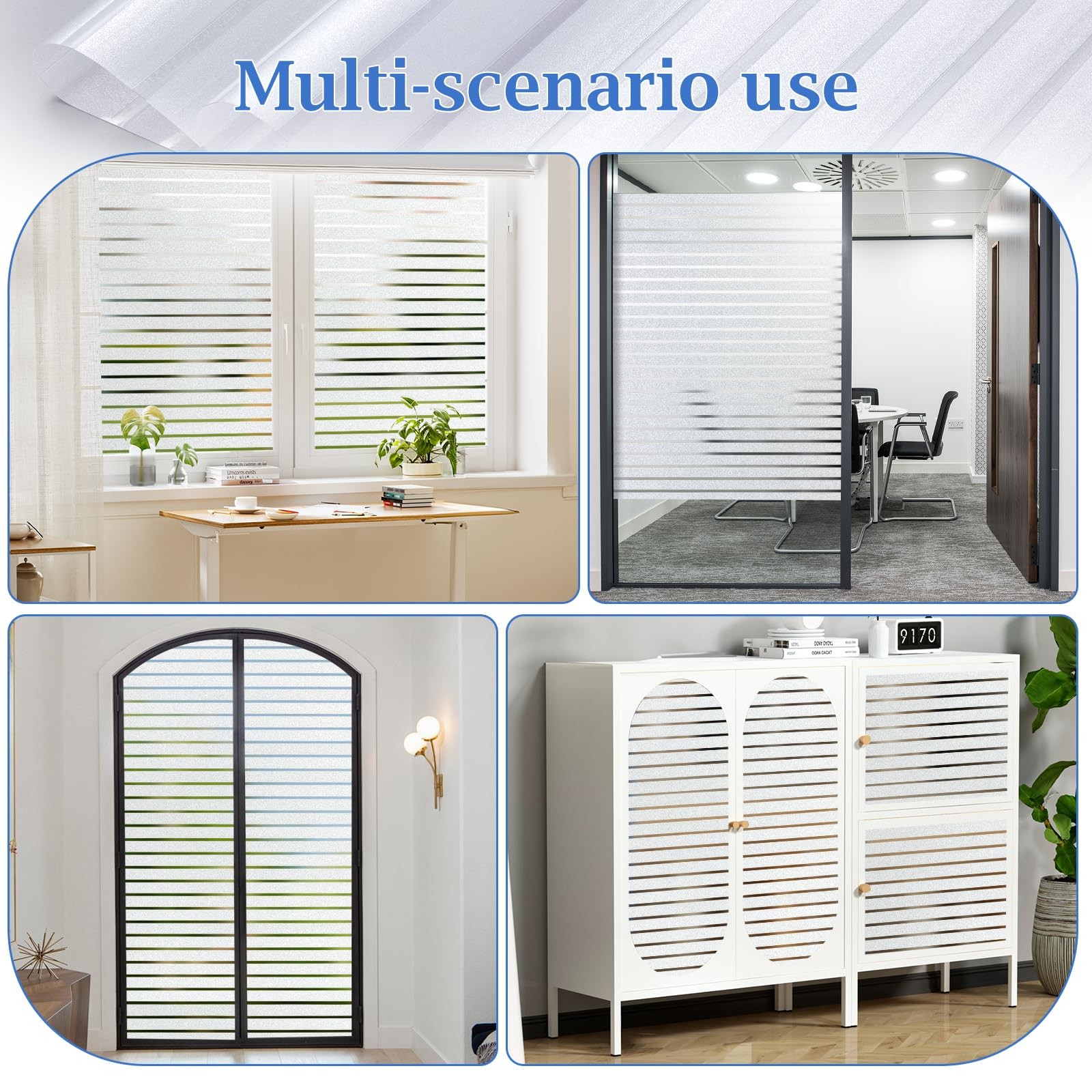 Viseeko Blinds Style Window Privacy Film, 17.5 x 78.7 Inch, Frosted Stripe