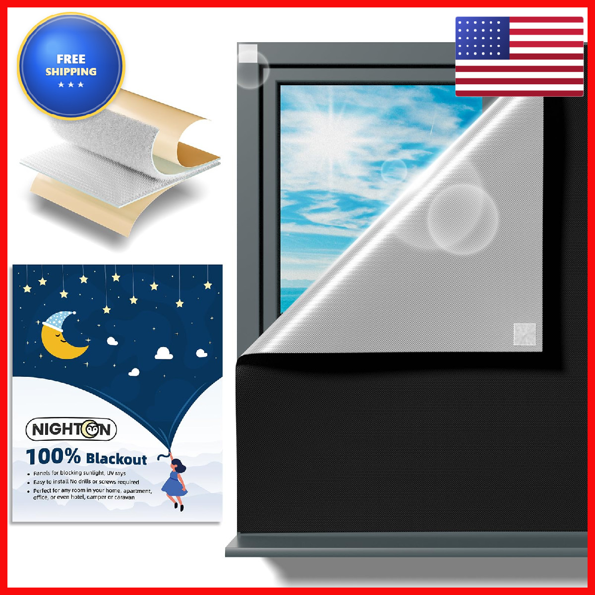 Nighton Portable Curtains 4059 Strong Hook And Loop Tape Strips Adhesive