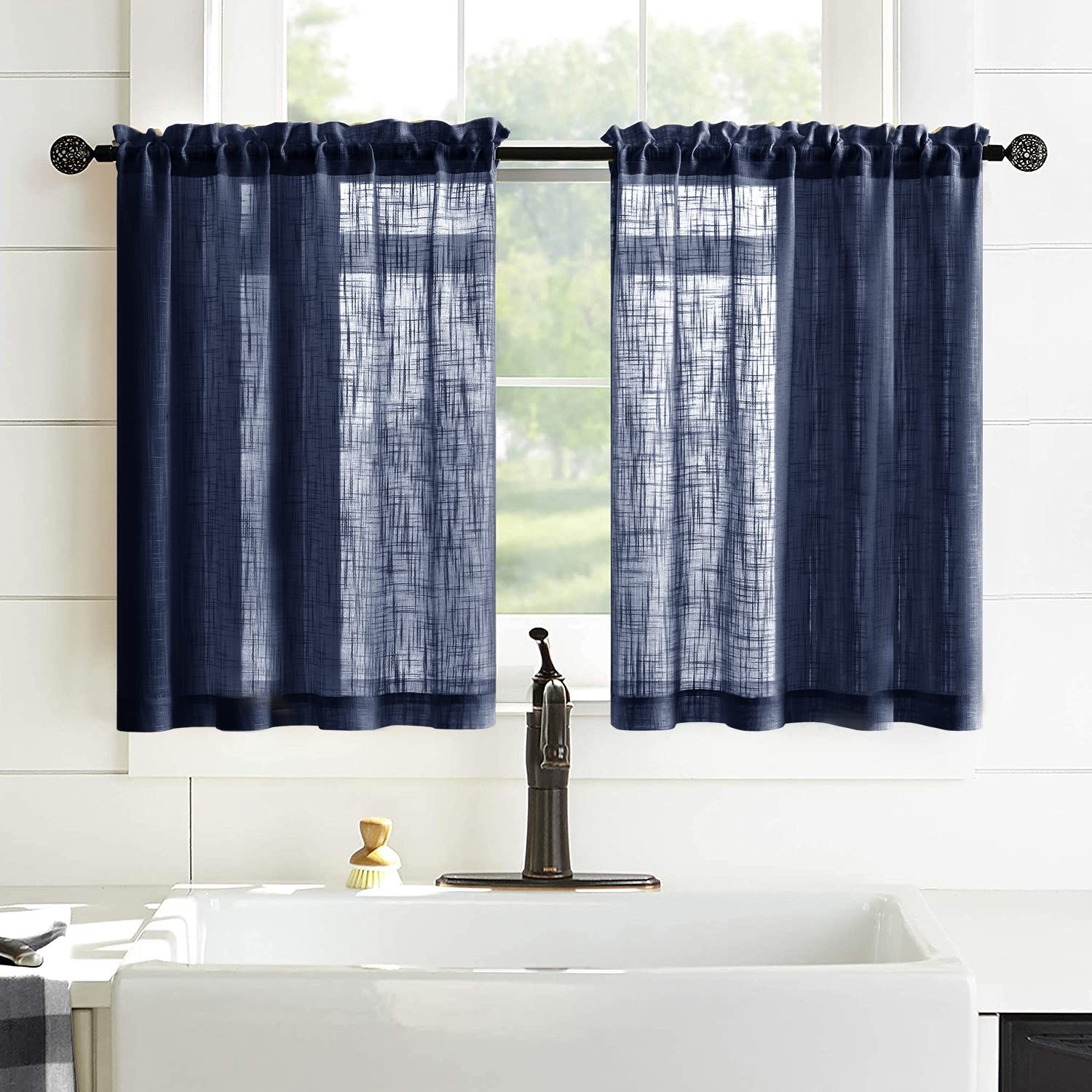 XTMYI Navy Blue Tier Curtains for Bathroom 25″W x 24″L (Pack of 2),