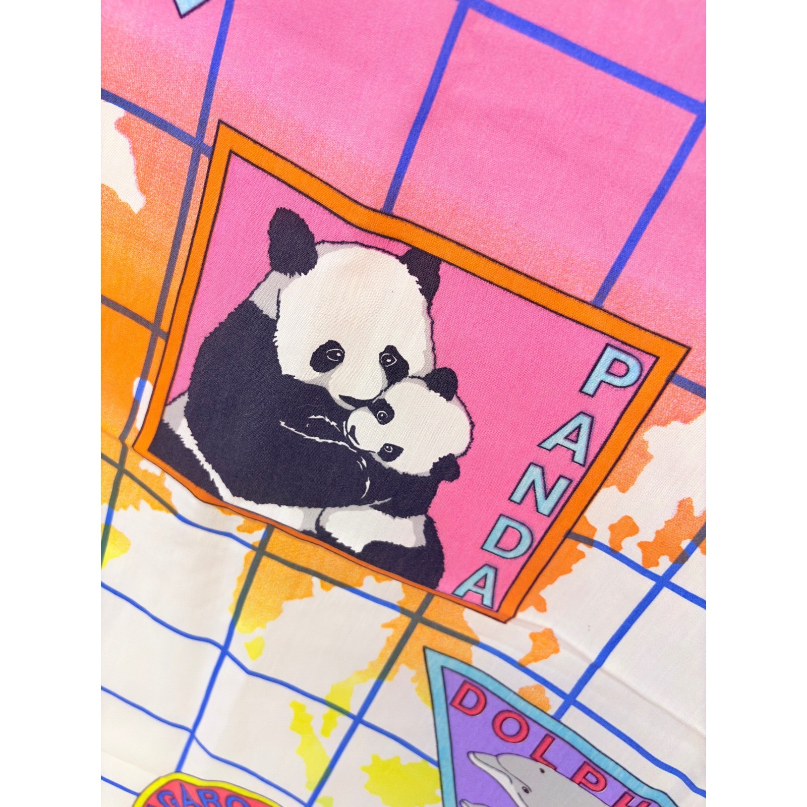 WWF Vintage 90s Rare Animal Map 4 panel Curtain Multi Color Retro Decor Wildlife