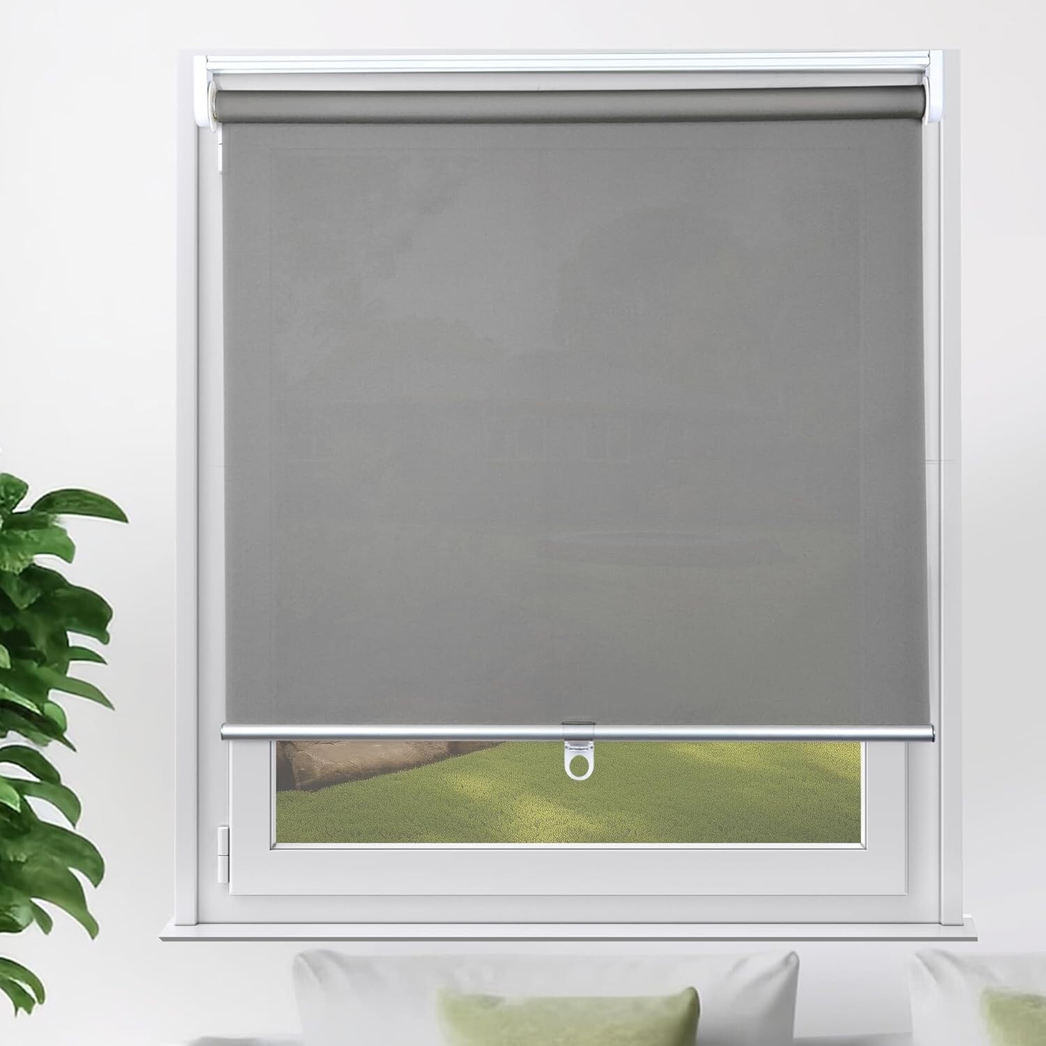 Cordless Fade Resistant Exterior Roller Shade Grey 42in. W x 72in L Room Darken