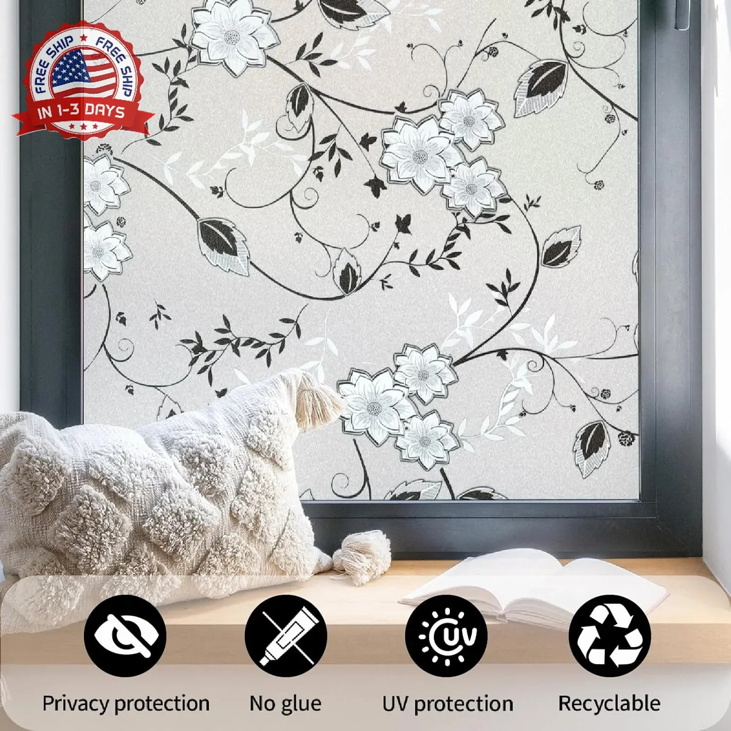 Bloss Frosted Privacy Window Film with Installation Tools,Decorative Windows Pri