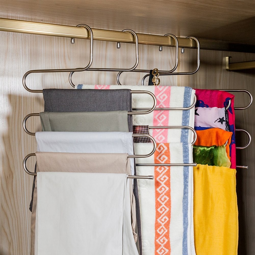 S-Type Stainless Steel Clothes Pants Hangers Closet Storage Organizer Jeans 6pcs