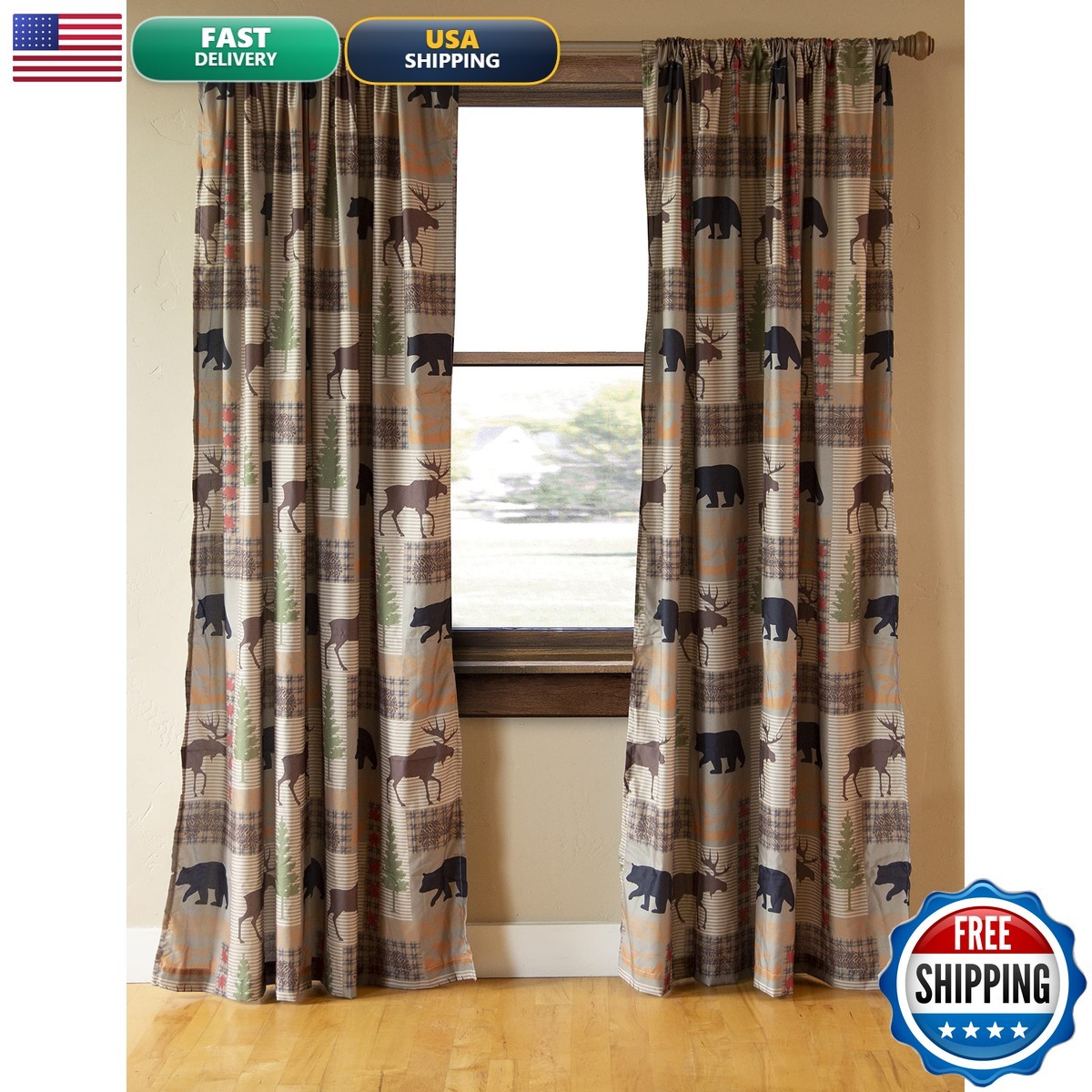 Carstens Inc. Rustic Cabin Room Darkening Curtain Panels Set Of 2 Panels 54 X