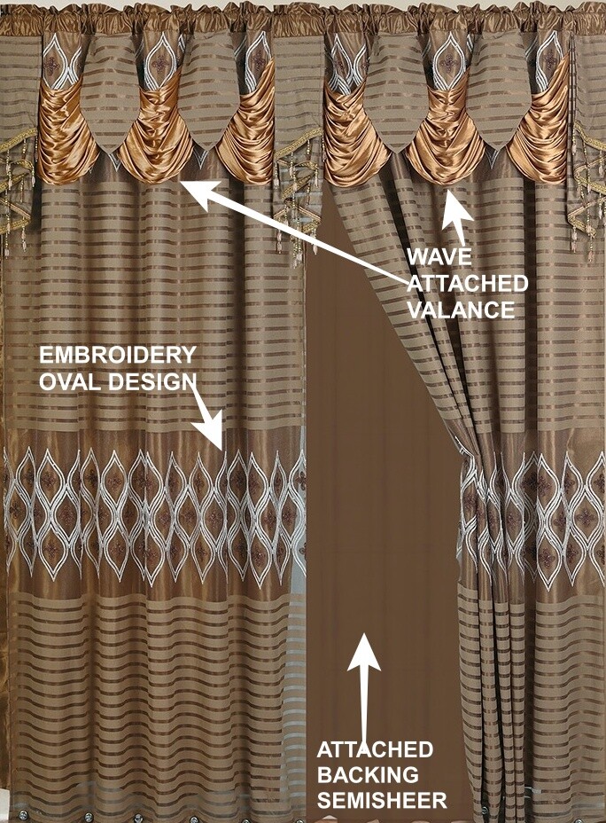 LUXURY EMBROIDERY DESIGN COMPLETE WINDOW CURTAIN SET ATTACHED VALANCE SEMISHEER