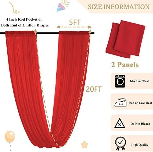 Red Chiffon Ceiling Drapes for Weddings & Parties – 2 Panels 5x20ft