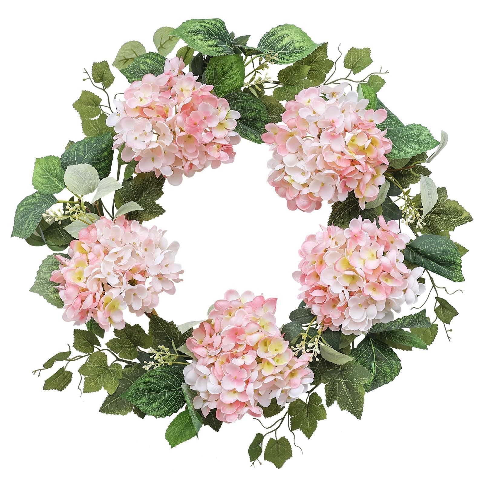 Hometrance Pink Hydrangea Spring Wreath, 18 Inch Outdoor Summer 20iinch,