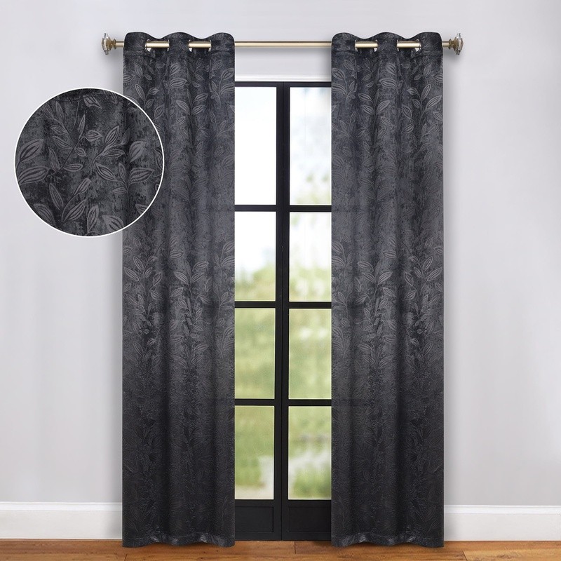 Leaves Blackout Curtain Set Light Blocking Energy Efficient Grommet Panels New
