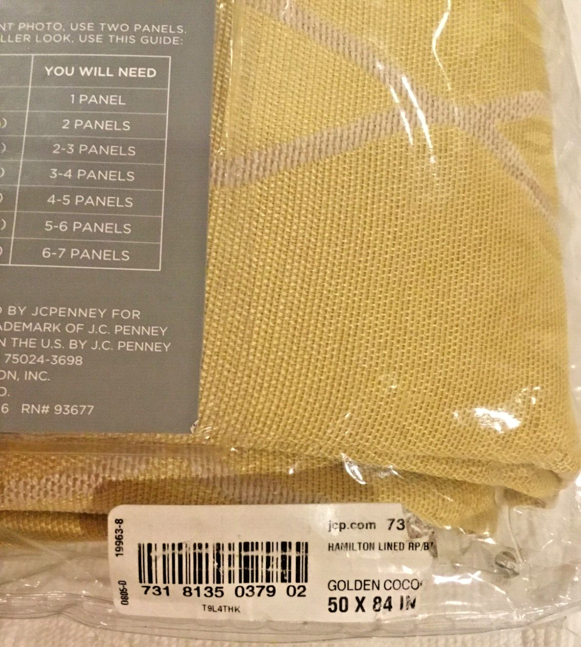 New JCP Home Rod Pocket Back Tab Panel Hamilton Golden Cocoon 50″ x 84″ A2
