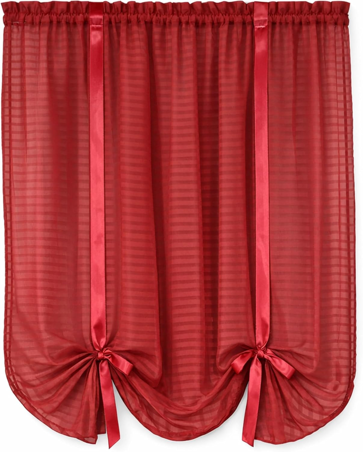 , Silhouette Stripe Sheer Tie-Up Shade, Burgundy, 58″ W X 63″ L