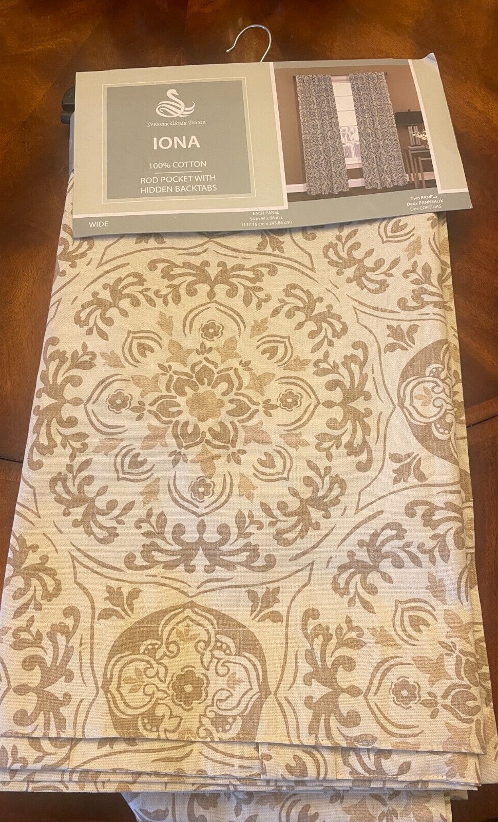 New IONA Medallion Damask Curtain Panels Set of 2 Cream Taupe 54″ x 96″ Rod Pckt