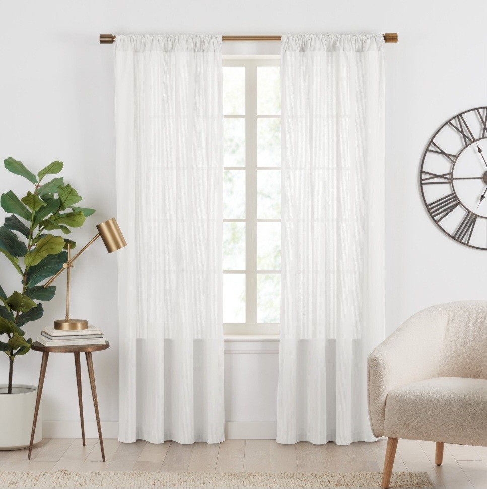Gap Home Semi-Sheer Stripe Organic Cotton Curtain Pair off White 48x84in. S3