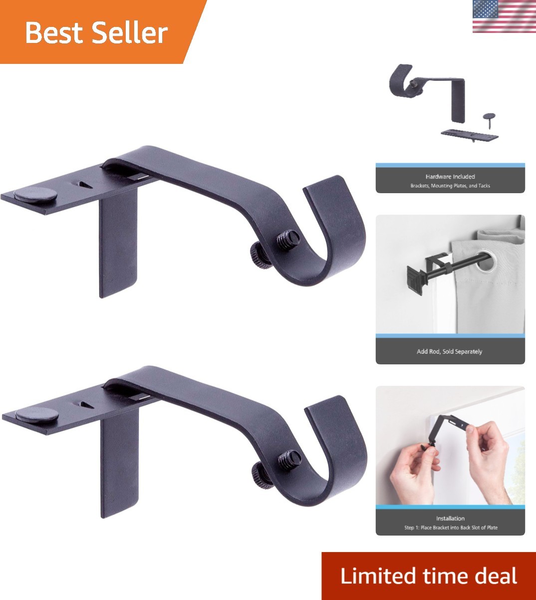 Sleek Fast Fit 5/8″ Curtain Rod Brackets – Easy Installation, Modern Look