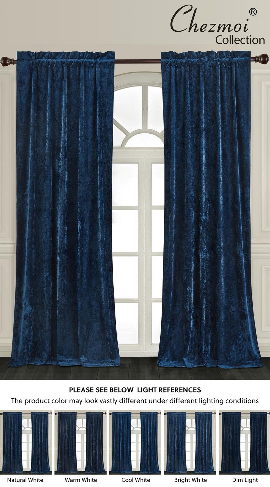 Chezmoi Collection Lux Velvet Curtains Set Rod Pocket Drapes, Set of 2 Panels