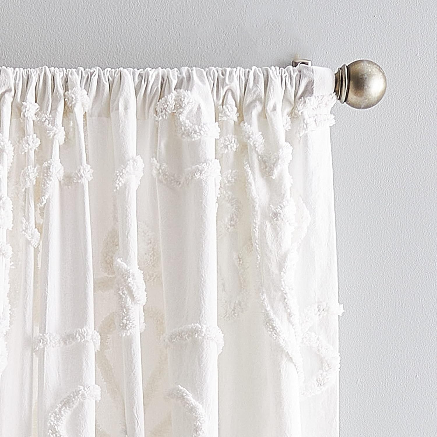 Boho Chic Winter White Curtain Panels, 108″, Chenille Cotton